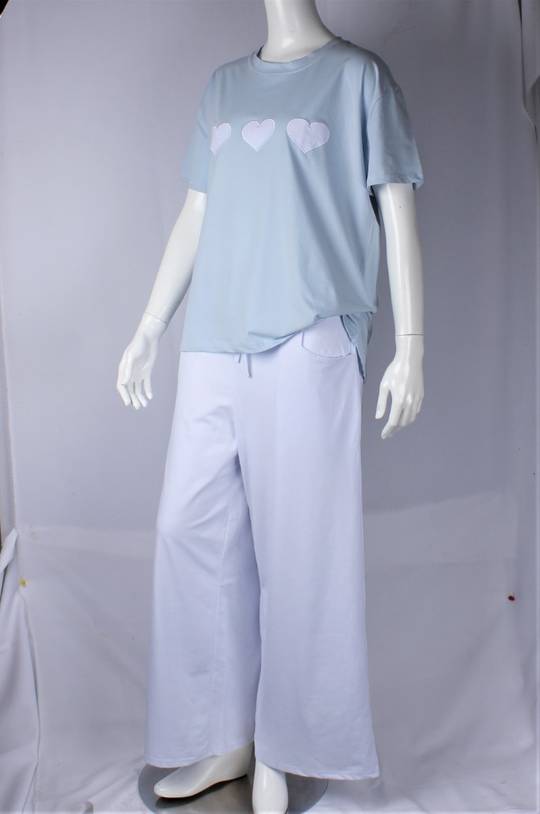 Alice & Lily cotton spandex  trousers and blue hearts t-shirt  SIZES : S/M/L